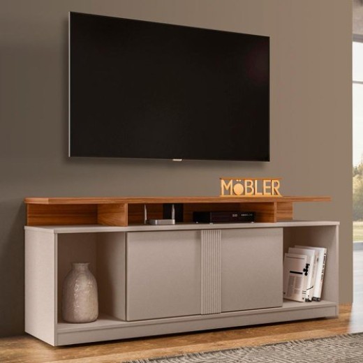 Rack Bancada Milan Grigio/cinamomo Mel para Tv até 65” - Mobler - 6x 99,75  - Sem entrada.