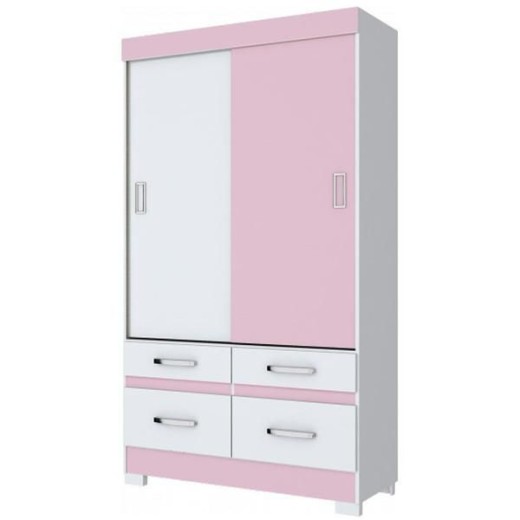 Roupeiro Solteiro Flex 2 Portas de correr 4 gavetas - Rosa Chá/Branco - 8x 97,37 - Sem entrada.